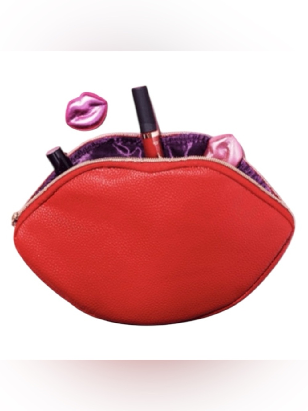 Tarte New Red Lip Shaped Faux Leather Zip Closure Makeup Bag